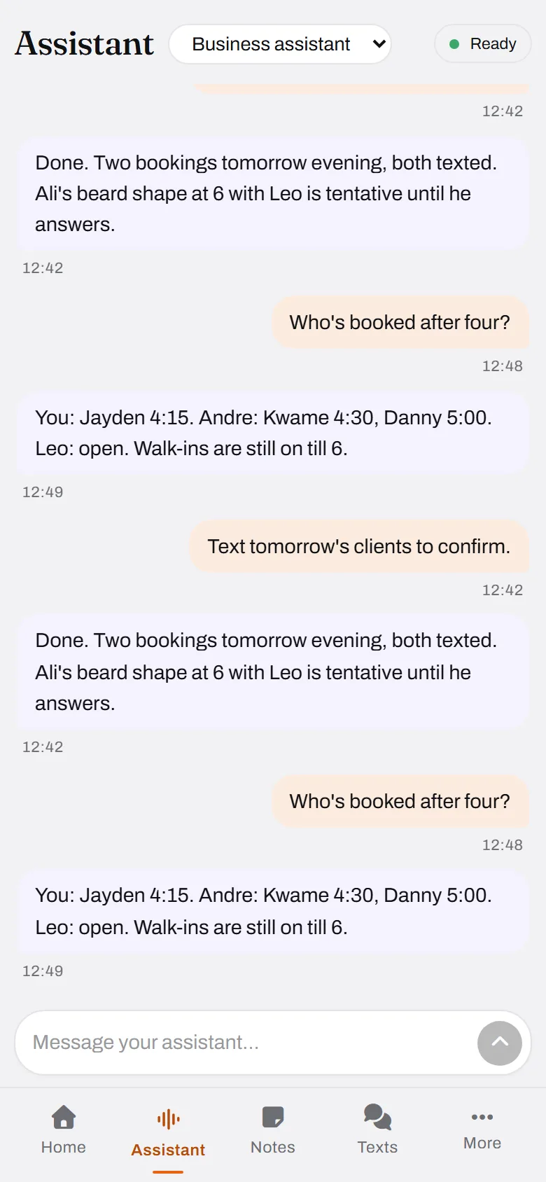 Tomorrow confirmed, the afternoon read back by chair.