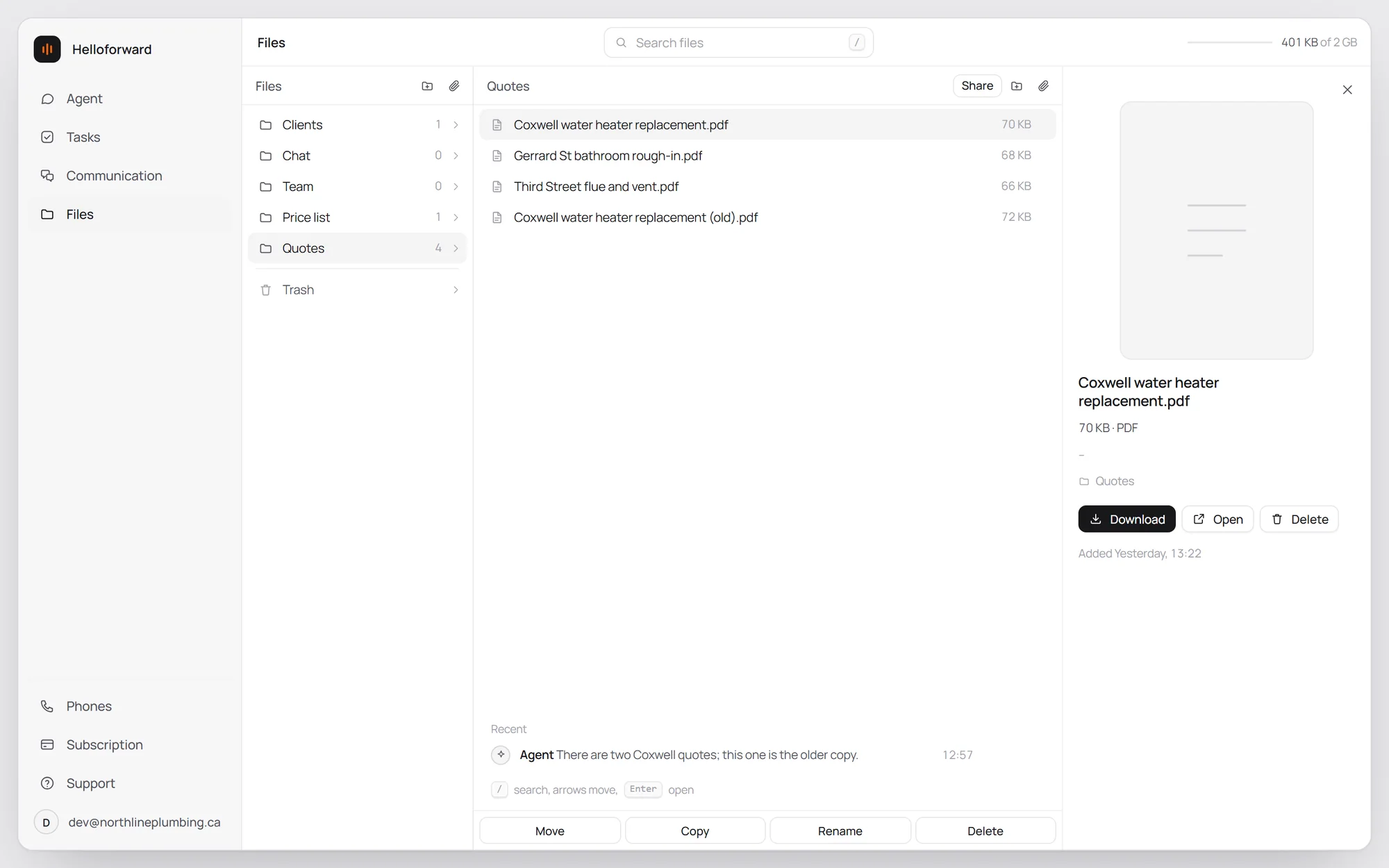 Quotes and a price list. It wants to clear out an old quote and is waiting for your yes.