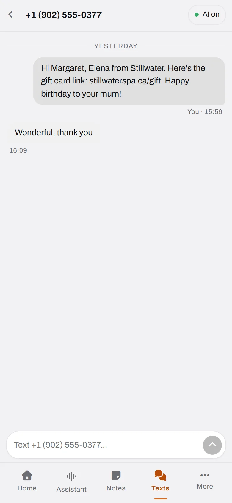 The gift card, sent. Elena texted Margaret the link herself, in the thread the agent opened.