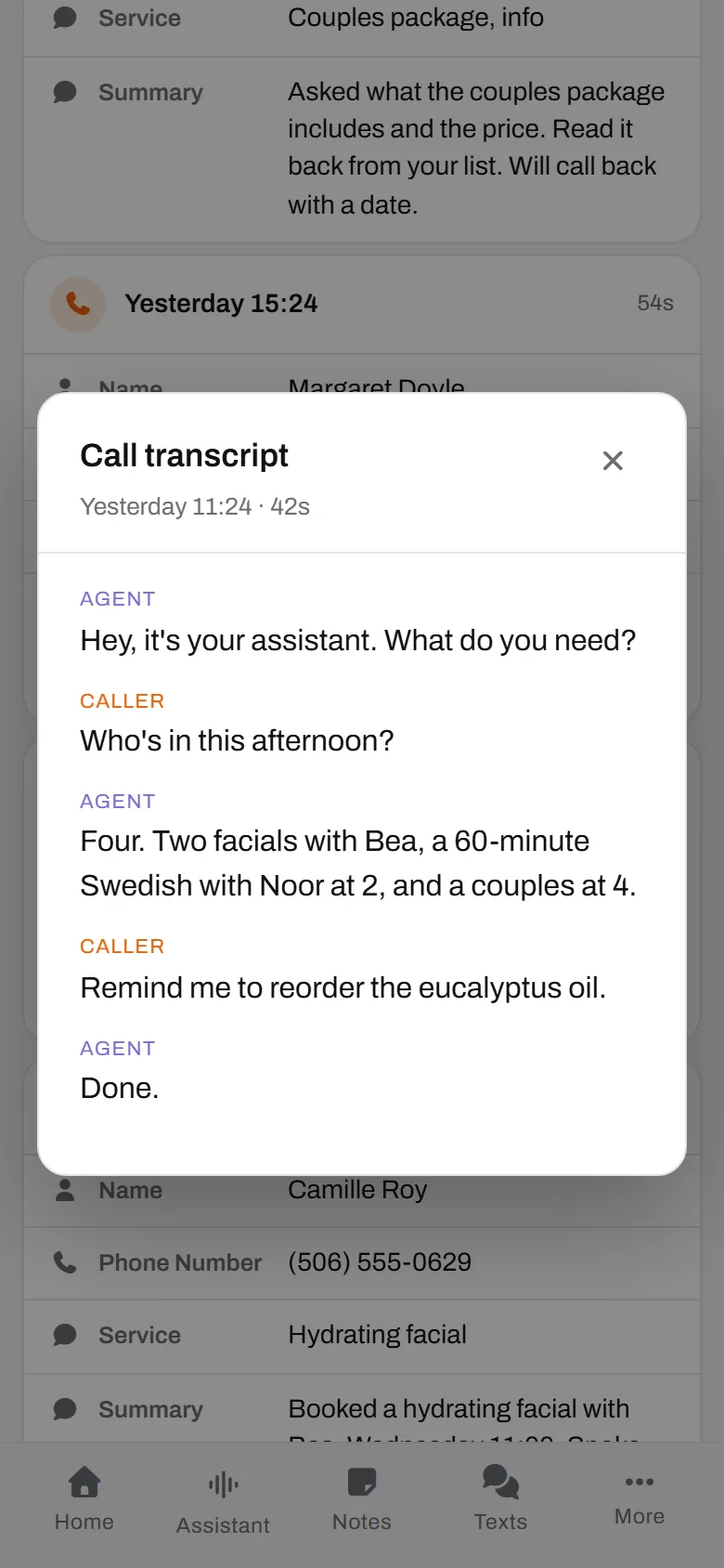 Elena, calling her own line. The afternoon read back by room, oil on the list.